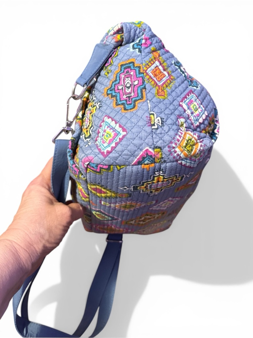 Vera Bradley Light Blue Quilted Satchel with Multicolor Ikat Print - Picture 4 of 7